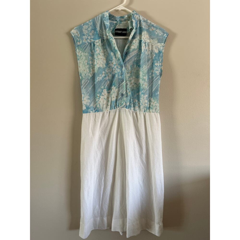 Vintage Strait Lane Blue Floral Midi Dress Sleeveless